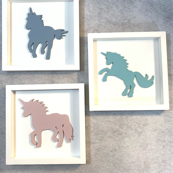 Set of 3 Tide And Tales Pastel Unicorn Wall Decor, 7" x 7" 3D - Picture 2 of 10